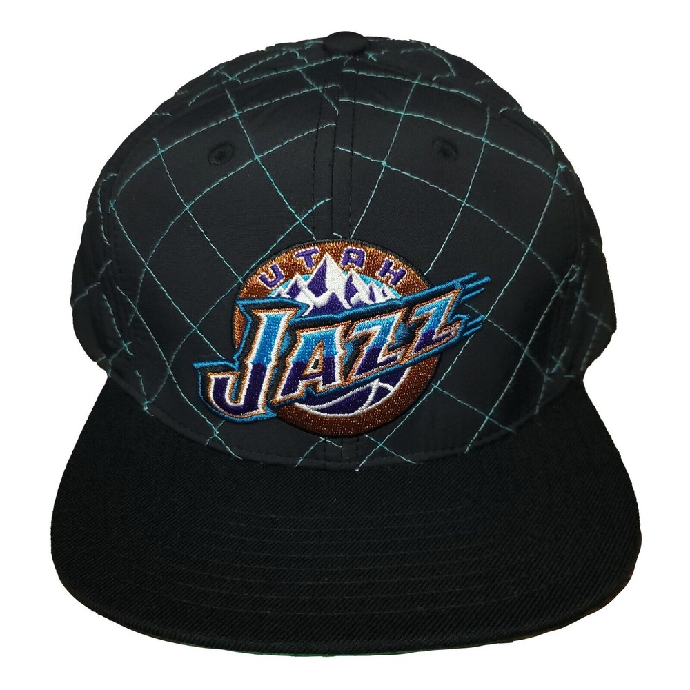 Utah Jazz Mitchell & Ness NBA Snapback Hat Cap Quilted Teal Stitch Black New
